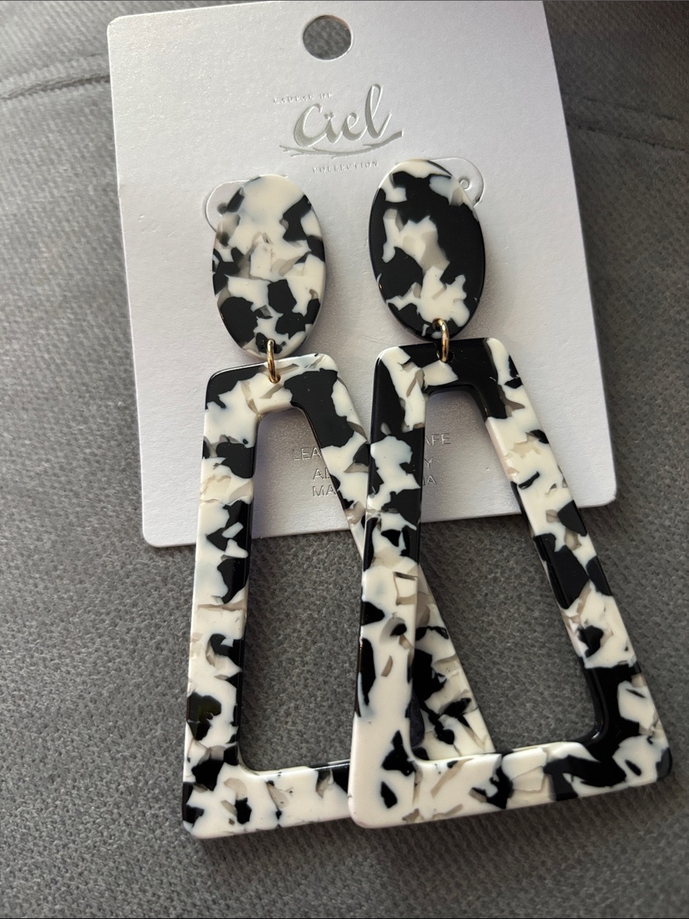 Macy's Black and White Marbled Geometric Drop Earrings